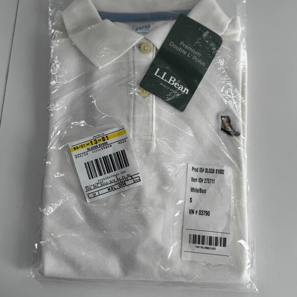 NEW Old Stock LL Bean Polo Shirt 100 Year Edition With Boot Logo White small - Picture 2 of 9